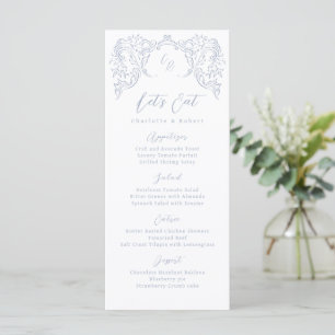 Dusty Blue Vintag Blüh Monogram Wedding Menükarte