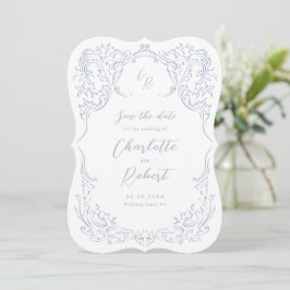 Dusty Blue Vintag Blüh Monogram Wedding Save The Date