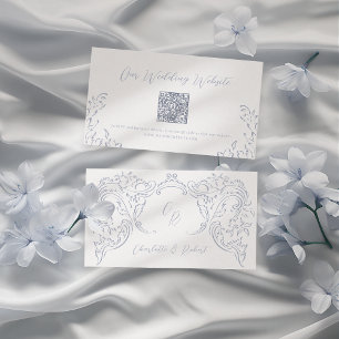Dusty Blue Vintag Blühte QR Code Website Card Platzkarte