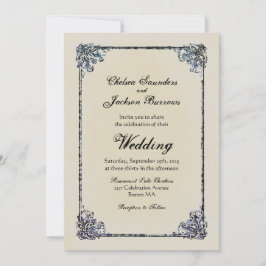 Dusty Blue Vintag Decorative Border Wedding Einladung