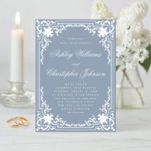 Dusty Blue Vintag Elegant White Script Wedding