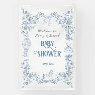 Dusty Blue Vintag Floral Baby Dusche Empfang Banner