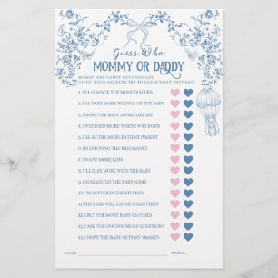 Dusty Blue Vintag Floral Baby Mama oder Vater Game