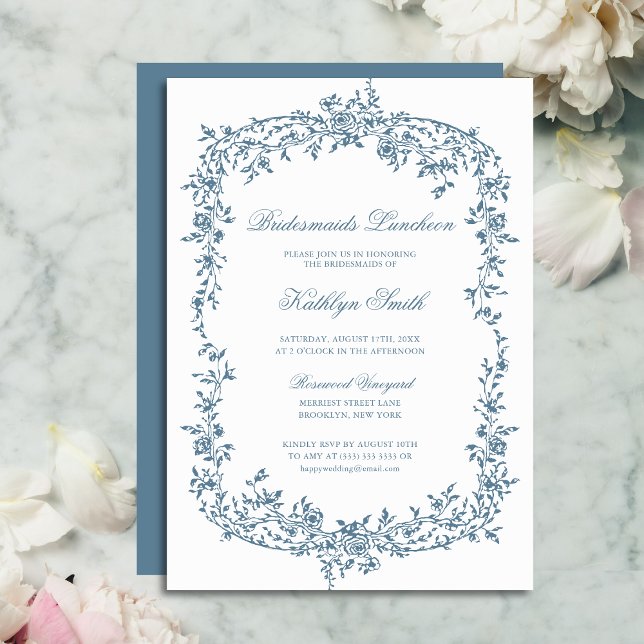 Dusty Blue Vintag Floral Bridesmaids Luncheon Einladung (Von Creator hochgeladen)