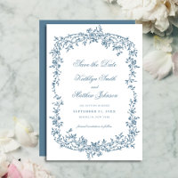 Dusty Blue Vintag Floral Elegante Script Wedding