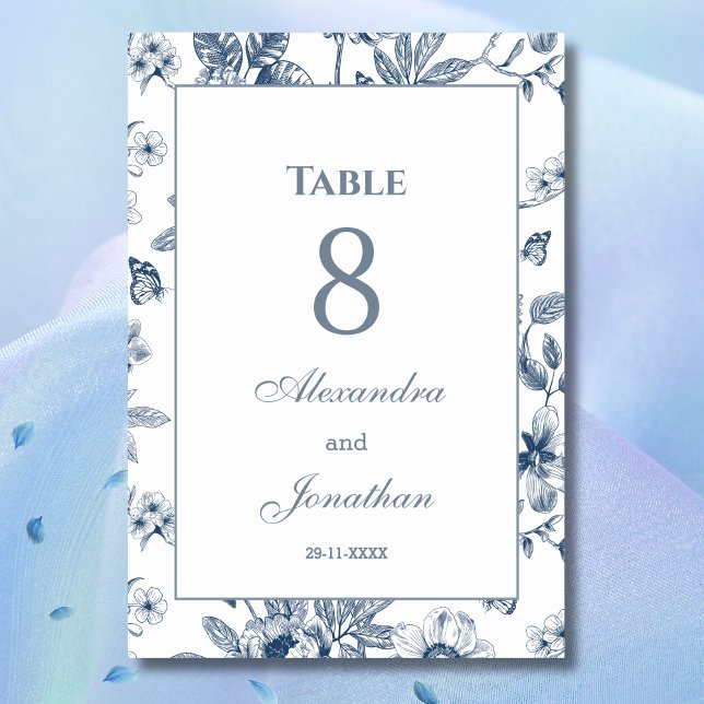 Dusty Blue Vintag Floral French Wedding Tischnummer (Von Creator hochgeladen)