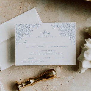 Dusty Blue Vintag Floral Line Art RSVP Karte