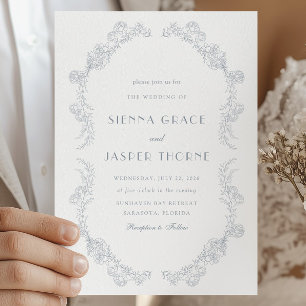 Dusty Blue Vintag Floral Romantic Wedding Einladung