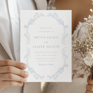 Dusty Blue Vintag Floral Romantic Wedding Einladung
