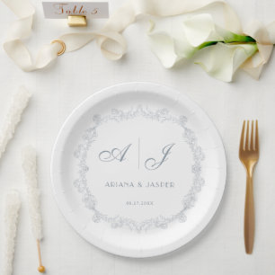 Dusty Blue Vintag Floral Romantic Wedding Pappteller
