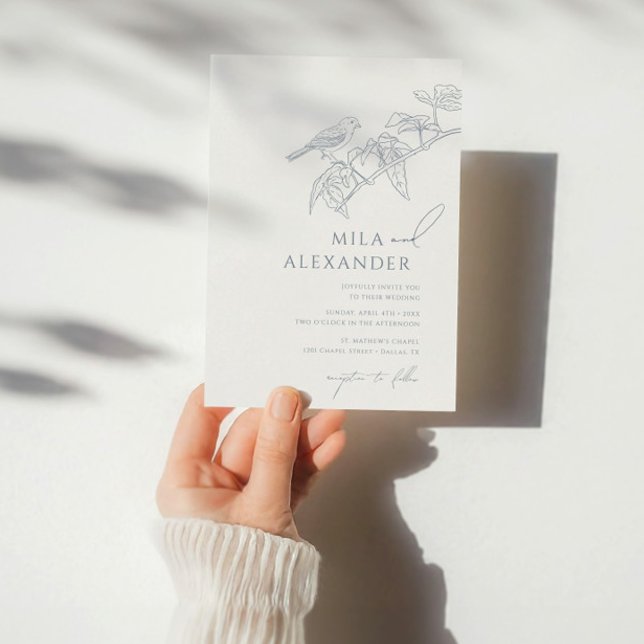 Dusty Blue Vintag Floral Songbird Wedding Einladung (Von Creator hochgeladen)