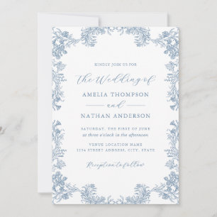 Dusty Blue Vintag Floral Wedding Einladung