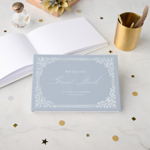 Dusty Blue Vintag Frame Elegante Script Wedding Gästebuch