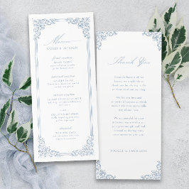 Dusty Blue Vintag Frame Elegante Script Wedding Menükarte
