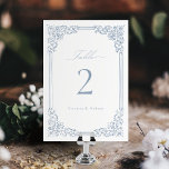 Dusty Blue Vintag Frame Elegante Script Wedding Tischnummer<br><div class="desc">Elegantes Vintages Zierrahmen-Design mit stylischer Schrift in staubblauer Farbe,  einfachen und klassischen,  großartigen Hochzeitstischkarten für moderne klassische Hochzeiten,  romantische Vintage Hochzeiten und traditionelle Hochzeiten. Sehen Sie sich alle passenden Stücke in der Sammlung an.</div>