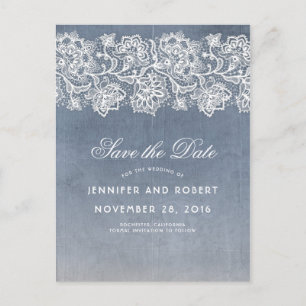 Dusty Blue Vintag Lace Save the Date Ankündigungspostkarte