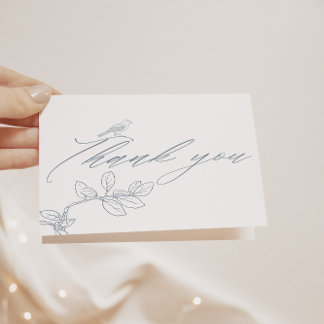 Dusty Blue Vintag Modern Floral Wedding Dankeskarte