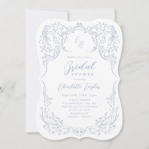 Dusty Blue Vintag Monogram Brautparty Einladung