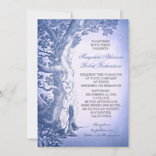 Dusty Blue Vintag Rustic Liebe Tree Wedding Einladung