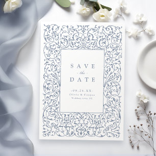 Dusty Blue Vintag Verziert Frame Classic Wedding Save The Date