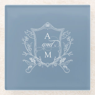 Dusty Blue Vintag Wappen Wedding Glasuntersetzer