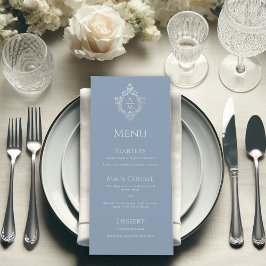 Dusty Blue Vintag Wappen Wedding Monogram Menükarte