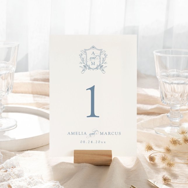 Dusty Blue Vintag Wappen Wedding Tischnummer (Von Creator hochgeladen)