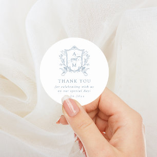 Dusty Blue Vintag Wappen Wedding Vielen Dank Runder Aufkleber