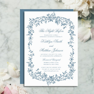 Dusty Blue Vintage Blumenschrift Einladung
