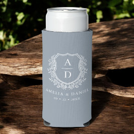 Dusty Blue Wappen Botanical Monogram Wedding Selters Dosenkühler