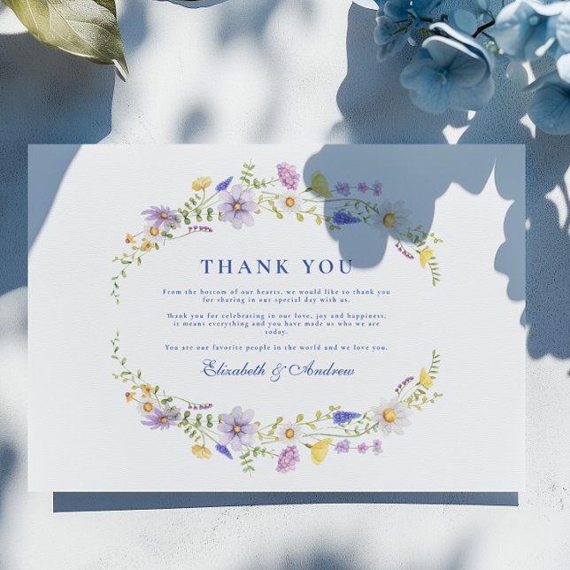 Dusty Blue Wappen Floral Wedding Dankeskarte (Von Creator hochgeladen)