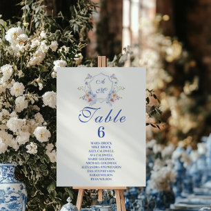 Dusty Blue Wappen Floral Wedding Tischnummer
