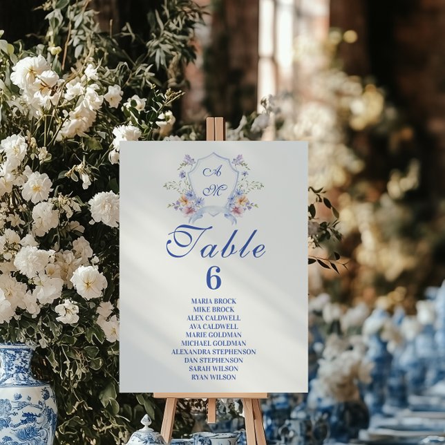 Dusty Blue Wappen Floral Wedding Tischnummer (Von Creator hochgeladen)