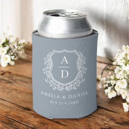 Dusty Blue Wappen Moderne Monogram Wedding Dosenkühler