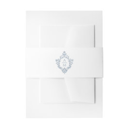 Dusty Blue Wappen Monogram 2 Initials elegant Weiß Einladungsbanderole