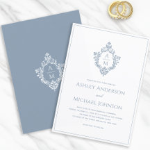 Dusty Blue Wappen Monogram Formal Elegante Hochzei
