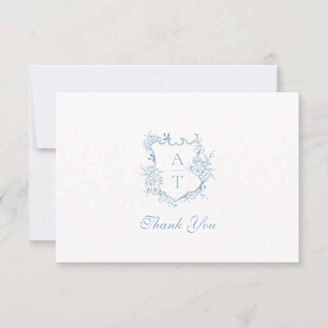 Dusty Blue Wappen Monogram Wedding Dankeschön Card Dankeskarte (Vorderseite)