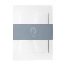 Dusty Blue Wappen Monogram Wedding Einladungsbanderole
