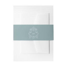 Dusty Blue Wappen Monogram Wedding Einladungsbanderole