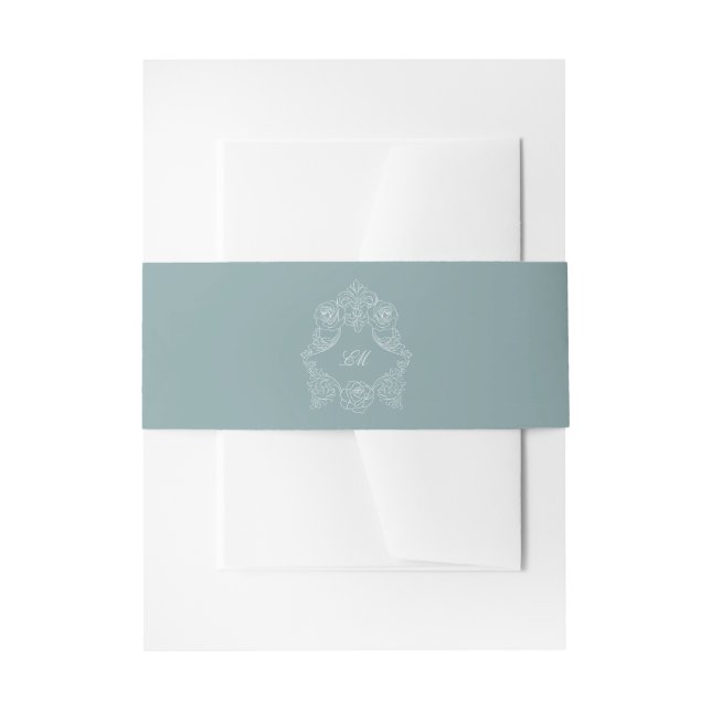Dusty Blue Wappen Monogram Wedding Einladungsbanderole (Vorderseite Beispiel)