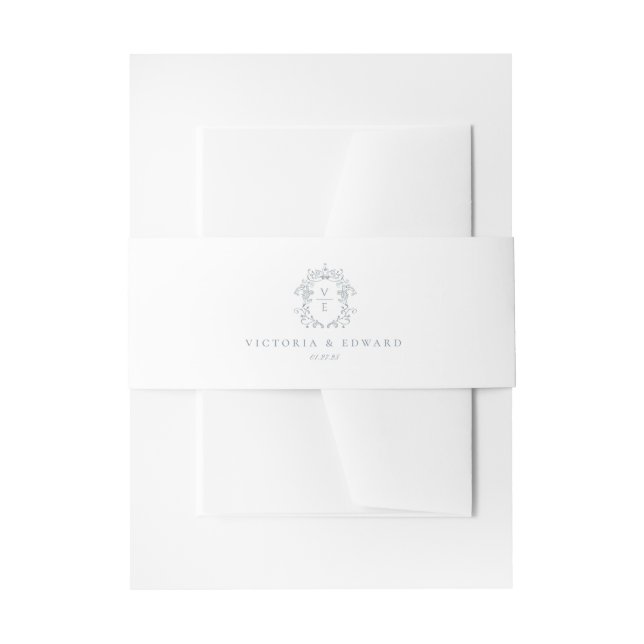 Dusty Blue Wappen Monogram Wedding Einladungsbanderole (Vorderseite Beispiel)
