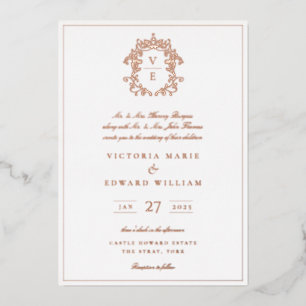 Dusty Blue Wappen Monogram Wedding Folieneinladung