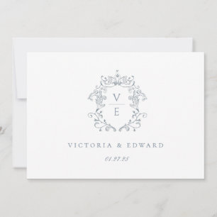 Dusty Blue Wappen Monogram Wedding Logo Einladung