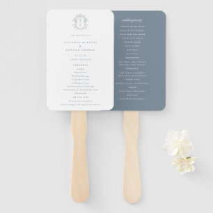 Dusty Blue Wappen Monogram Wedding Program Fächer