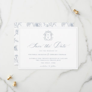 Dusty Blue Wappen Monogram Wedding Save The Date