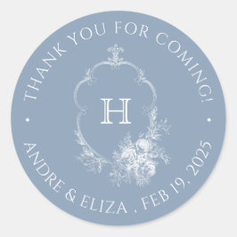 Dusty Blue Wappen Monogram Wedding Sticker