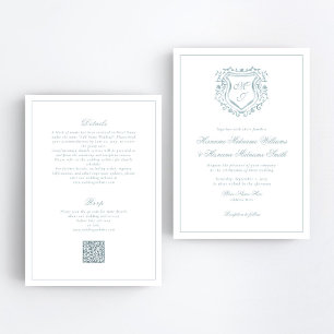 Dusty Blue Wappen QR UAWG All-in-One Hochzeit Einladung