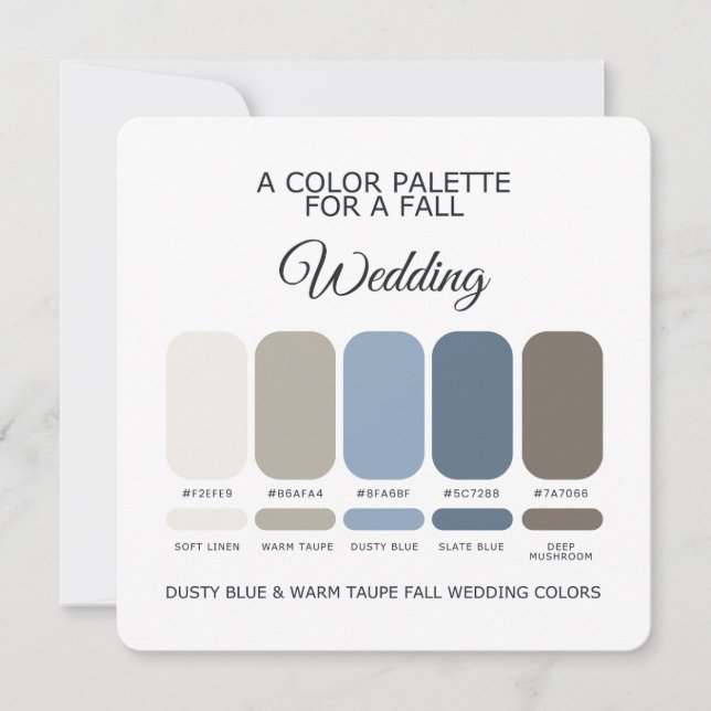 Dusty Blue Warm Taupe Fall Wedding Palette Card Einladung (Vorderseite)