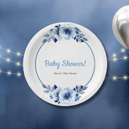 Dusty Blue Watercolor Babydusche Pappteller