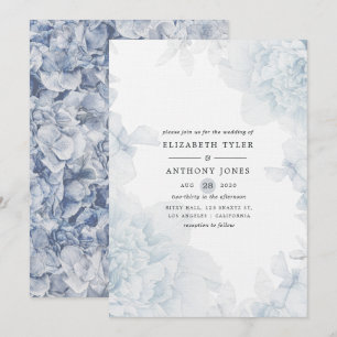 Dusty Blue Watercolor Blühende Hochzeit Einladung